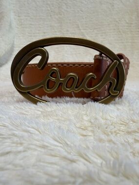 Coach Brown Leather Belt with Brass Script Buckle